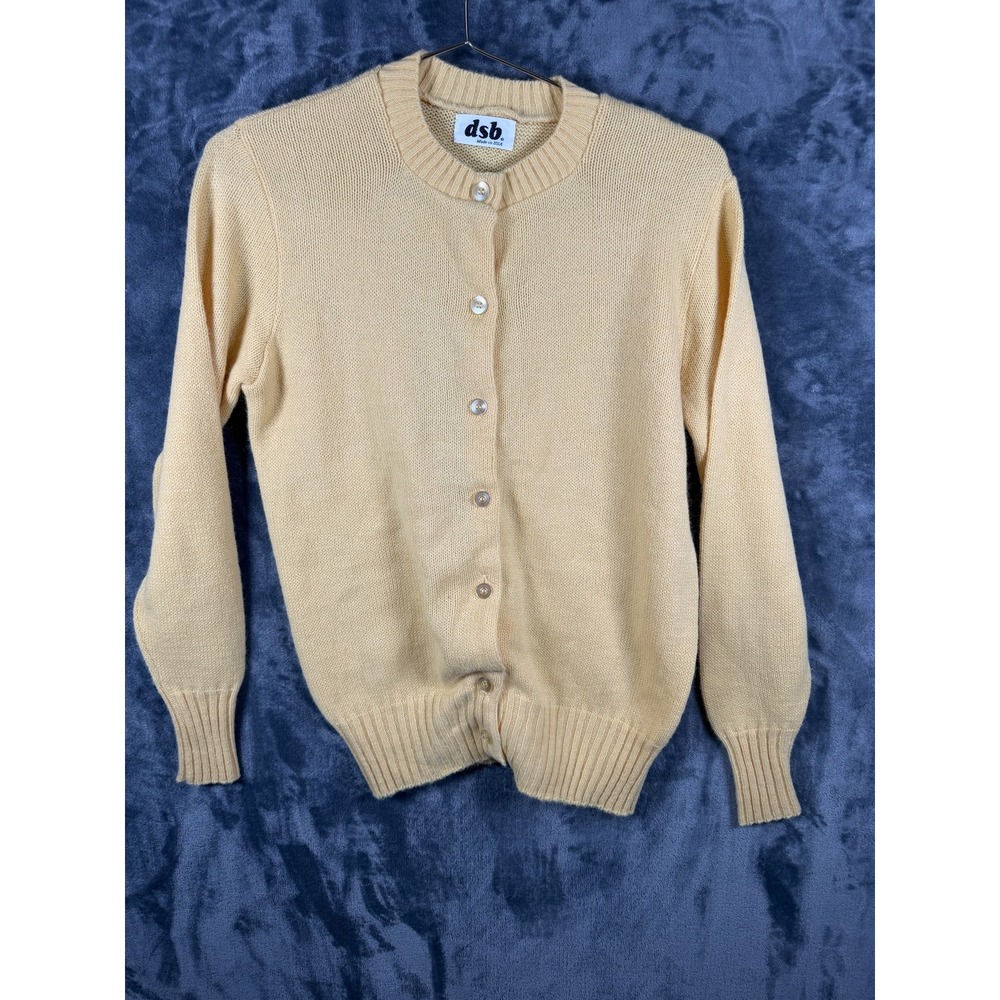 Dsb Cardigan Womens L Yellow Acrylic Long Sleeve Button Sweater USA Vintage